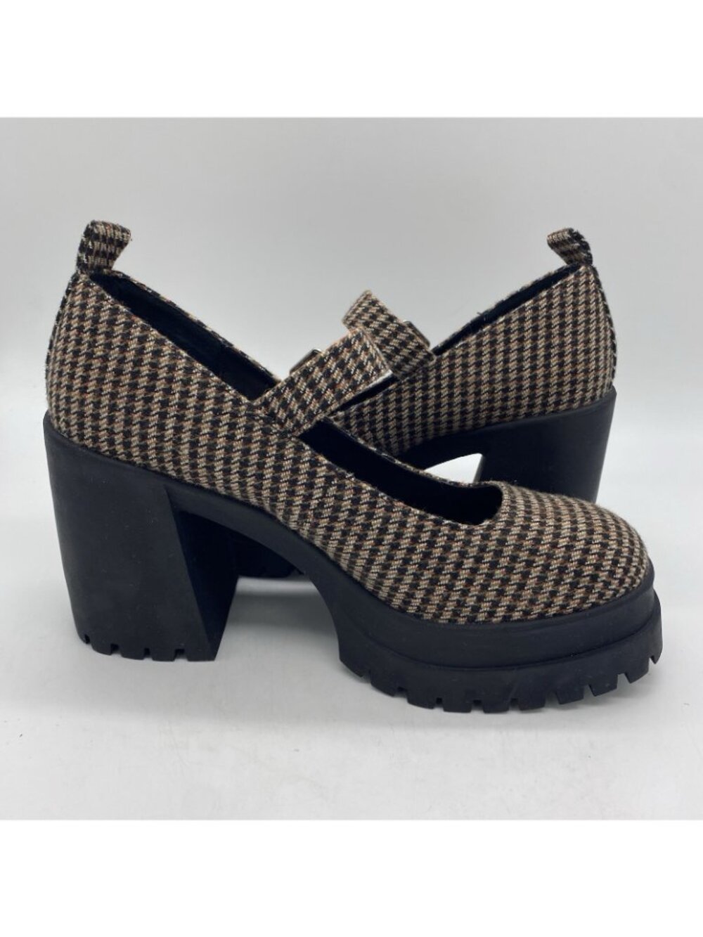 Steve Madden Orsen Mary Jane 9.5 Houndstooth Plaid Tweed Lug Block Heel Loafer - Picture 10 of 14